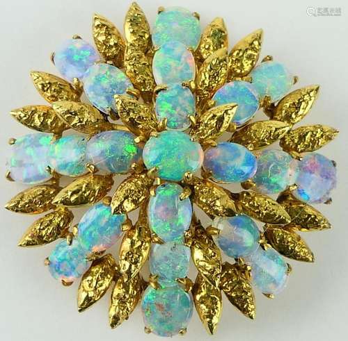 LARGE VINTAGE 14KT Y GOLD AND OPAL BROOCH