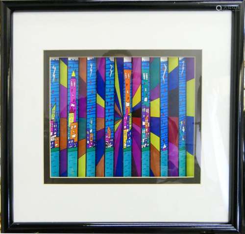 MIXED MEDIA 3D OPTICAL WORK OF NEW YORK SIGNED