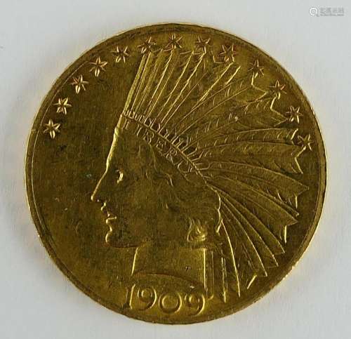 1909 INDIAN HEAD TEN DOLLAR $10 GOLD COIN