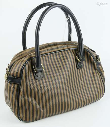 VINTAGE FENDI BROWN & BLACK PINSTRIPE PURSE