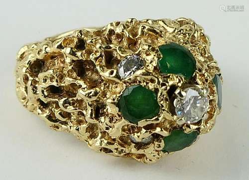 GENTS 14KT Y GOLD DIAMOND & TOURMALINE NUGGET RING