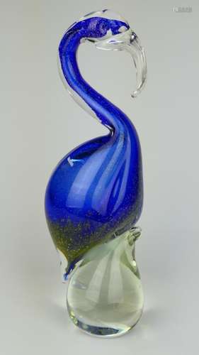 MURANO GOLD FLECK COBALT TO CLEAR GLASS FLAMINGO