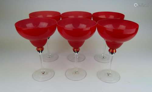 SET OF 6 RUBY TO CLEAR GLASS CHAMPAGNE GOBLETS