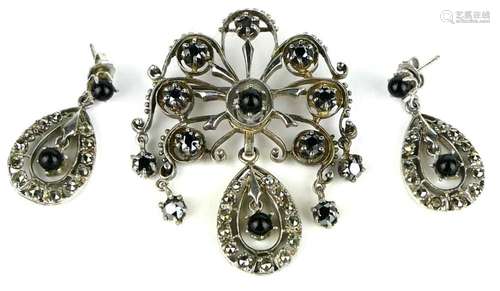 SUPER VICTORIAN STERLING MKARCASITE & ONYX SUITE