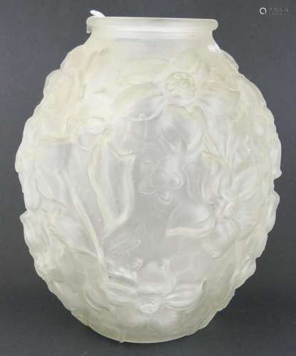 LARGE VINTAGE CZECH FROSTED FLORAL DESIGN VASE