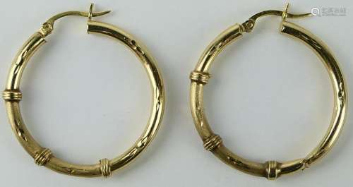 PAIR LARGE 14KT YELLOW GOLD VINTAGE HOOP EARRINGS