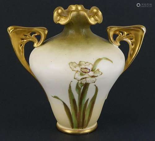 Rstk AMPHORA POTTER HANDLED FLORAL VASE