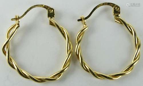 VINTAGE 14KT Y GOLD TWISTED HOOP EARRINGS