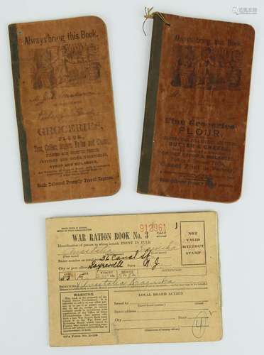 WWII WAR RATION BOOKLET & 2 GROCERY DEALER LEDGERS