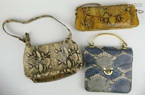 3 VINTAGE SNAKE LEATHER EVENING BAG PURSES