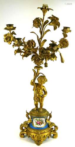 ANTIQUE SEVRES FRENCH ORMOLU CHERUB CANDELABRUM