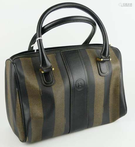 FENDI BLACK AND BROWN LEATHER HANDBAG PURSE