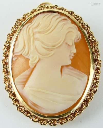 VINTAGE 14KT Y GOLD SHELL CAMEO PIN