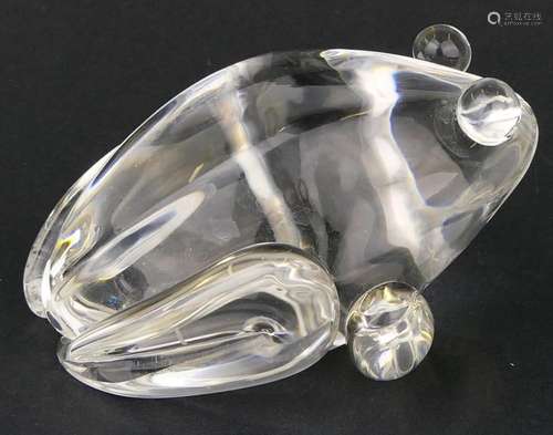 STEUBEN SIGNED CRYSTAL FROG FIGURAL PAPERWEIGHT