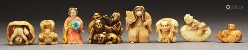 Lot Of 8: Japanese Caved Netsuke Figures.