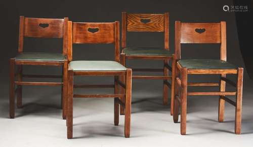 Set Of Four Stickley Brothers Heart Cutout Chairs, No. 841 1/2.