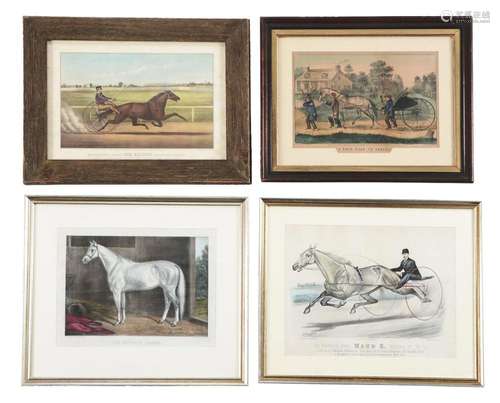 Group Of 4: Currier & Ives Equestrian Colored Lithographs.