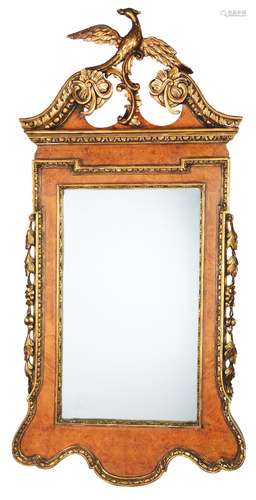 Chippendale Style Burl Walnut & Gilt Mirror.