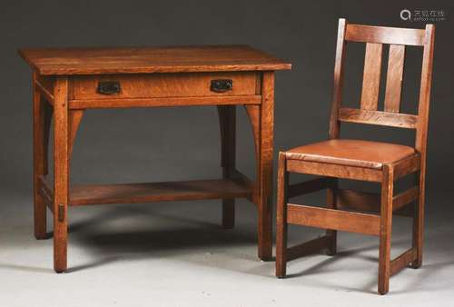 Lot of 2: L&JG Stickley Library Table with Desk Chair, No. 520.