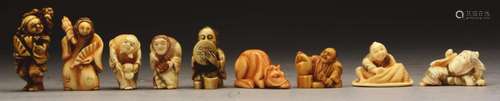 Lot Of 9: Japanese Carved Netsuke Figures.