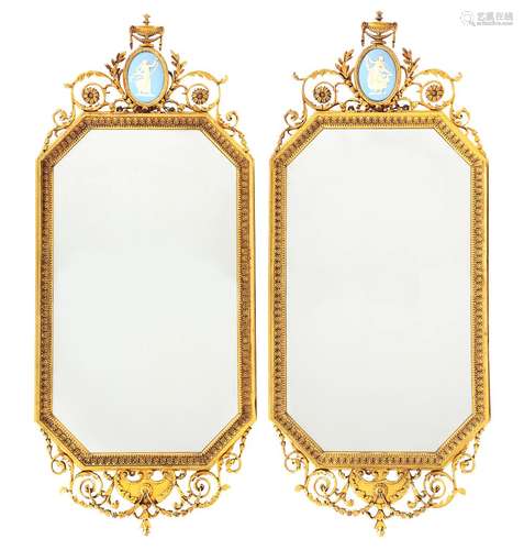 Pair Of Regency Style Gilt Mirrors with Wedgwood Jasper Plaques.