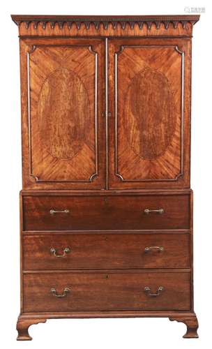 Fine George III Inlaid Mahogany Butler's Secretary Linen Press.