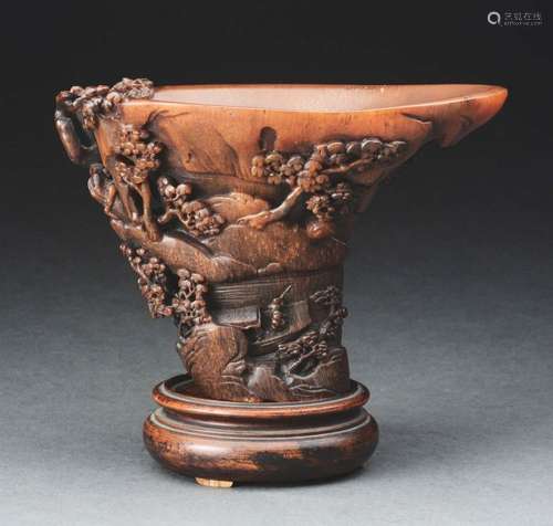 Rare & Delicately Carved Rhinoceros Horn Libation Cup.