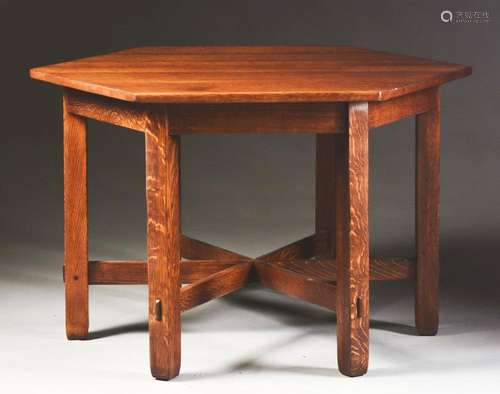 Stickley Brothers Arts & Crafts Hexagonal Table, No 2692.