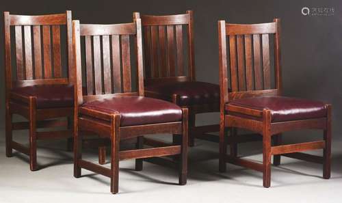 Set Of Four L&JG Stickley Hip-Rail Dining Chairs, No. 424.