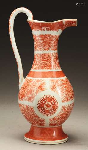 Fine Chinese Export Orange Fitzhugh Porcelain Water Pitcher.