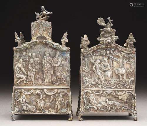 Lot Of 2: Pair of Continental Silver Rococo Allegorical Wine Caddies.