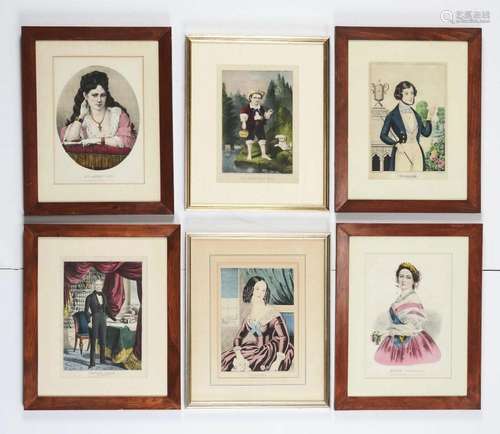 Group Of 6: N. Currier & Currier & Ives Small Foilo Portrait Lithographs.