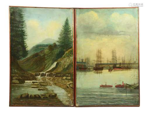 Two Panel Screen with Painted Landscapes