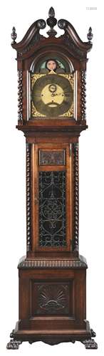 Fine Classical Revival Carved Oak Tall Case Clock.