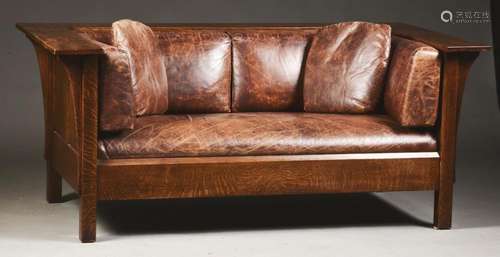 Stickley-Audi Prairie Oak Loveseat, No. 89-210.