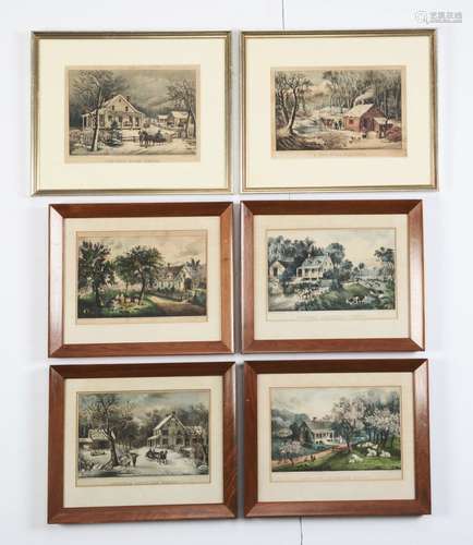 Group Of 6: Currier & Ives Small Folio Rural Landscapes.