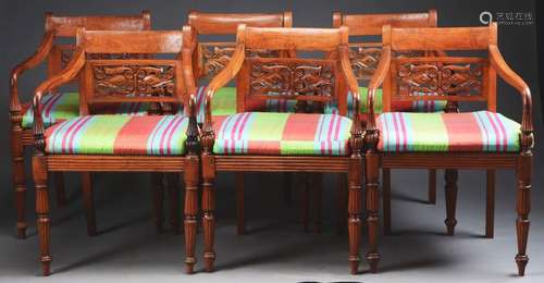 Set Of 6: Sheraton Style Fruitwood Armchairs.