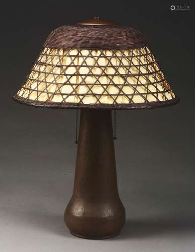 Gustav Stickley Hammered Copper Lamp, No. 50.