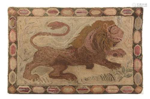 Exceptional Lion Hooked Rug, First Quarter.