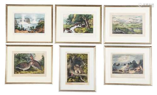 Lot Of 6: N. Currier & Currier & Ives Scenic & Ornithological Lithographs.