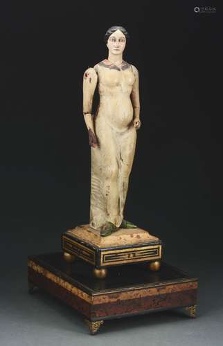 Rare Carved and Decorated Mechanical Figure of a Woman in Long Dress.