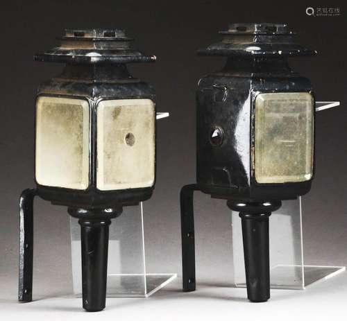 Group Of 2: Carriage Lanterns with Ruby Glass Inserts.