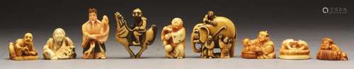 Lot Of 9: Japanese Carved Netsuke Figures.