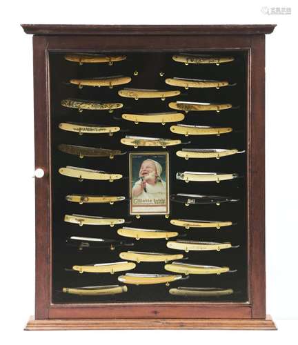 Framed Collection Of Straight Razors.