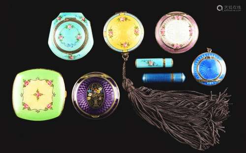 Lot of 8: Compacts and Enameled Lipsticks.