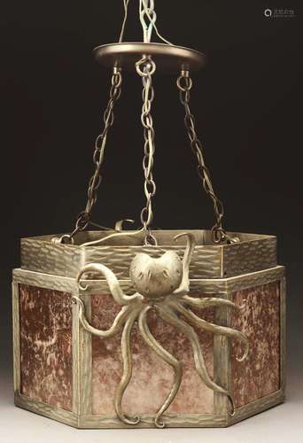 Rare Octopus Decorated Hanging Lamp with Mica Panels.