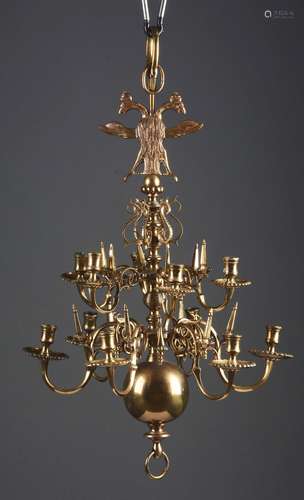 Good Dutch Baroque Style 12 Light Brass Chandelier.