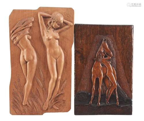 Pair of Wood Carvings Of Nudes.