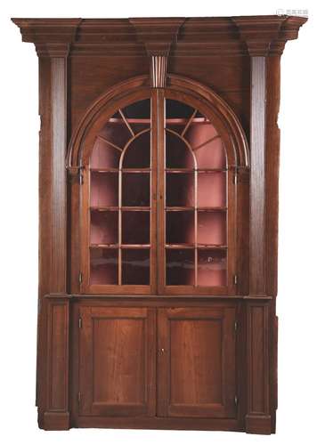 Important Architectural Walnut Corner Cabinet.