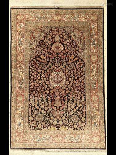 Fine Chinese Silk & Metal-Thread Hereke Rug,